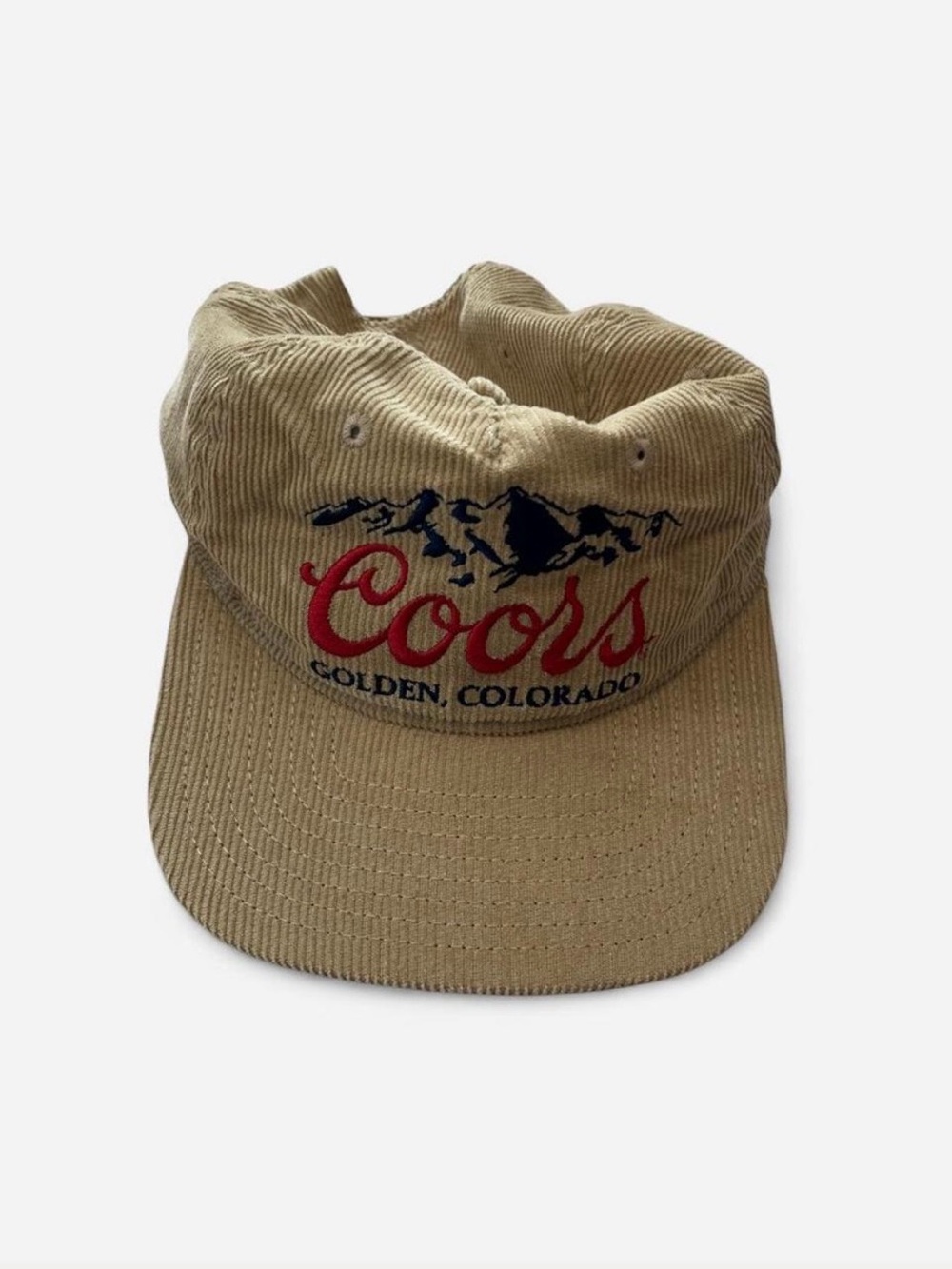 Coors Golden Colorado Tan/Beige Corduroy Visor Hat Cap Breweriana